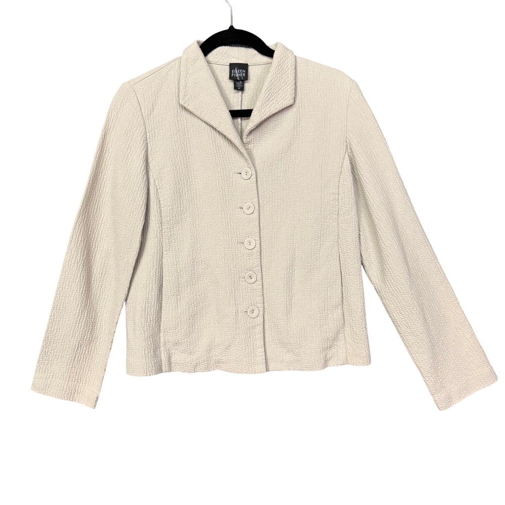Eileen Fisher Jacket Womens XS Beige Organic Cotton Textured Blazer Neutral